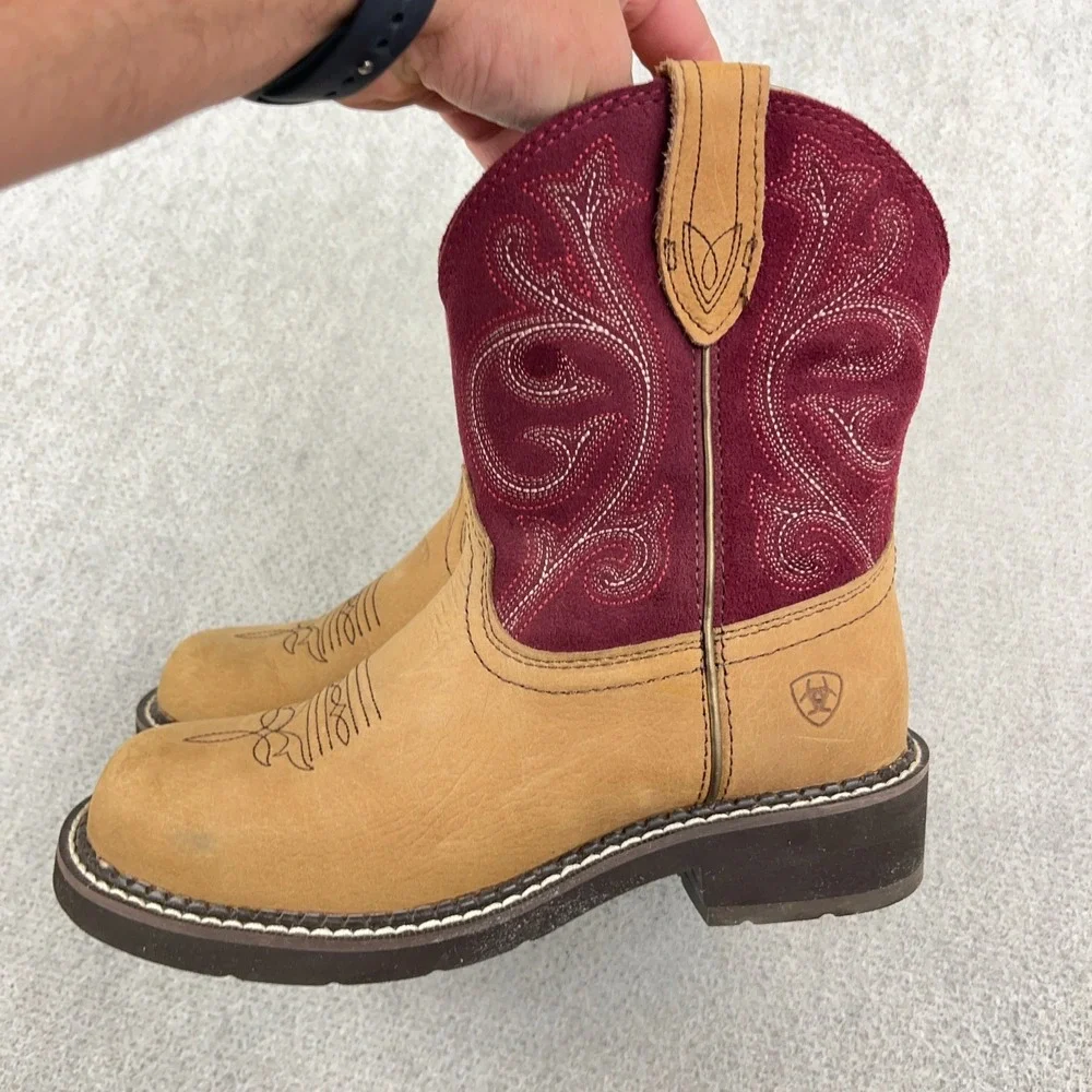 Ariat Boots Fatbaby Heritage Women 7.5 B 10026116 Burgundy Tan Western Cowgirl